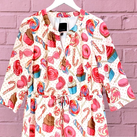 NWT Modcloth Candyland Chiffon Ruffled Hem Dress Sleeves Tie Waist Pink Blue 1X - Picture 8 of 14